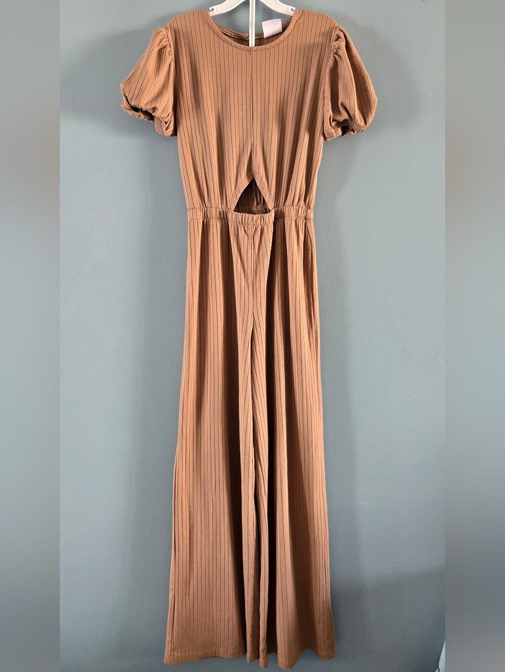 Rebel Sugar Girls Tan Ribbed Jumpsuit with Puff Sleeves (8)